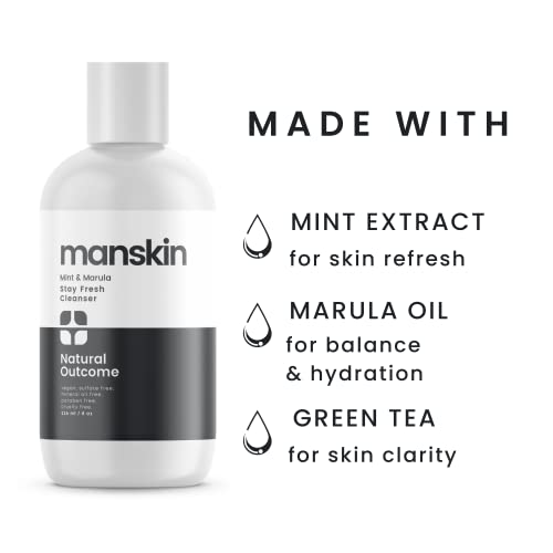 Natural Outcome Man Skin Face Wash Cleanser Skin Care - Mint & Marula Refreshing Facial Cleansing Gel For Men Sulfate Free 8 Oz #TOP3