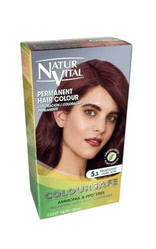 NaturVital Coloursafe Tinte Permanente Tono 5.5 Caoba | Máxima Cobertura de Canas | Sin Amoníaco - 150 ml
