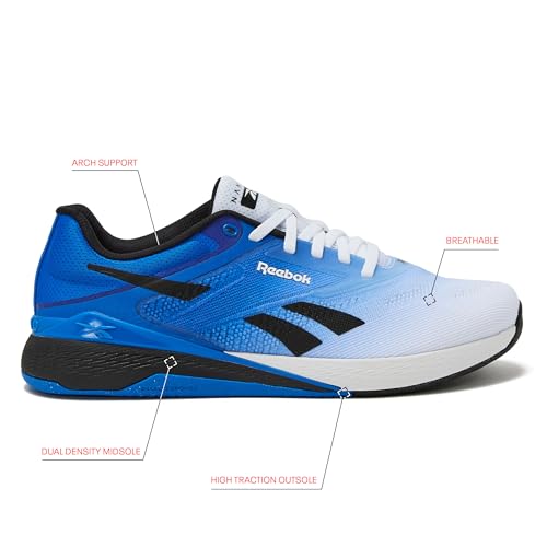 Reebok Nano X5 Mens Shoes, Cross Training Sneakers for Men, White/Optimum Blue/Black, 9