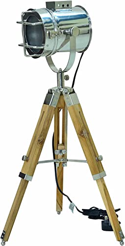 OVERSEAS MART Lámpara de mesa con trípode de madera náutica hecha a mano para mesita de noche, lámpara de noche para decoración del hogar, bombilla E27 LED [clase energética A+++]
