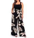 Womens' Plus Size Jumpsuit Sleeveless Floral Wide Leg Pant Set with Pockets