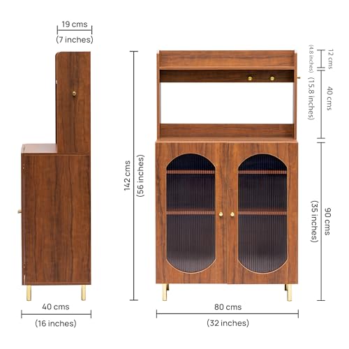Image of Rocco Stellar Bookshelf with Upper Shelf, Auto LED Lights & Acrylic Doors | Engineered Wood Bookcase | Adjustable Shelves, Scratch-Resistant | Living Room, Library & Office (Teak Brown, Medium Size)