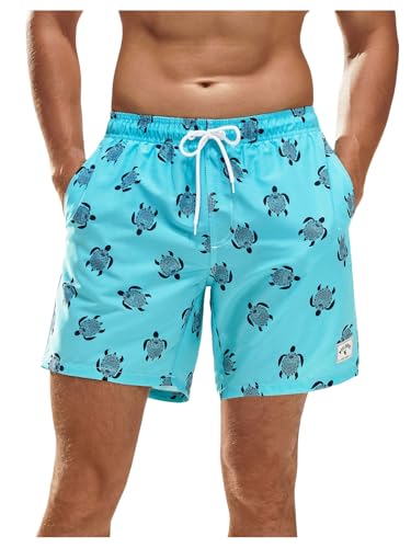 Floerns Men's Turtle Print Swim Trunk Mesh Lining Quick Dry Bathing Suit Board Shorts