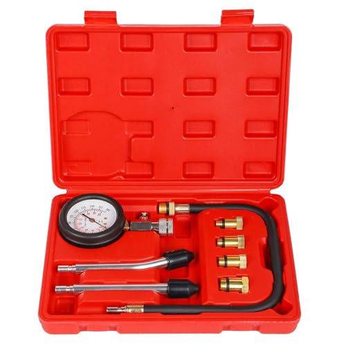 8PCS Compression Tester, Engine Compression Tester kit Professional Petrol Gas Engine Cylinder Pressure Gauge 0-300 PSI Automotive Tool for Motorcycle Car Truck