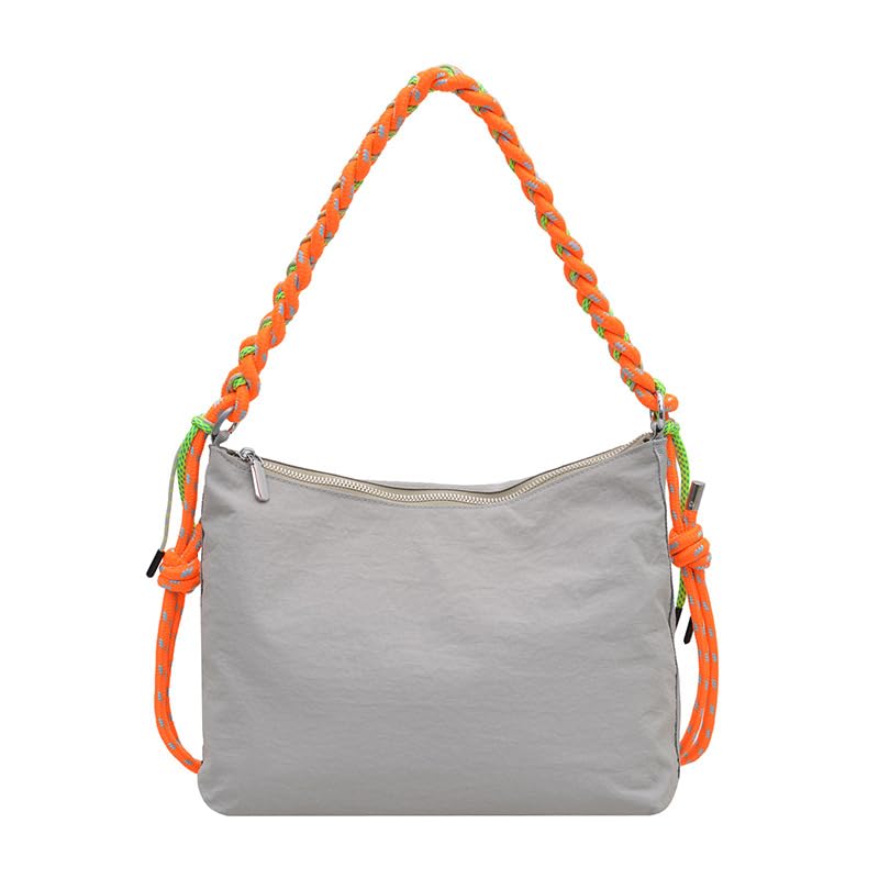 Solid Texture Braided Strap Handbag | Large Capacity Nylon Bag-image-24