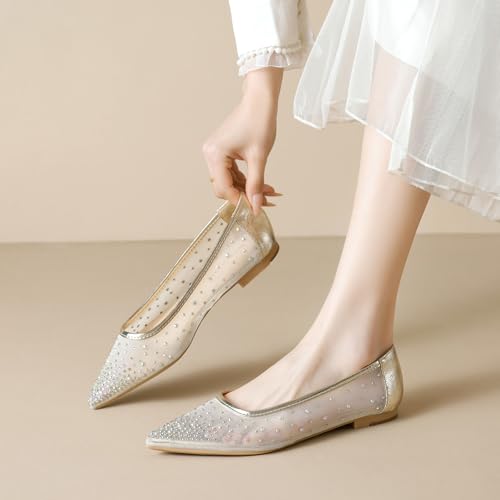 SWDZM Womens Mesh Ballet Flats Crystal Rhinestone Studded Comfortable Mary Jane Dress Shoes3