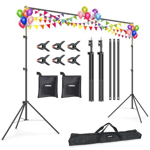 Image of LINCO Lincostore Backdrop Stand Kit 9.4x8.3ft(WXH) for Party Photography | Adjustable Back Drop Holder Frame with Clamps, Sand bags, Carry Bag for Party, Event Decoration, Wedding & Photo Studio