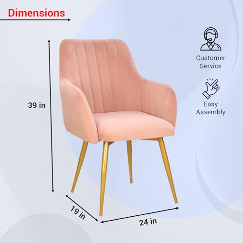 Image of Taboo Velvet Dining Chair Set of 2 | Upholstered Accent Arm Chairs | Soft Cushioned Seat with Backrest | Modern Velvet Fabric Chairs with Metal Legs | Living Room, Bedroom, Cafe & Restaurant | Peach