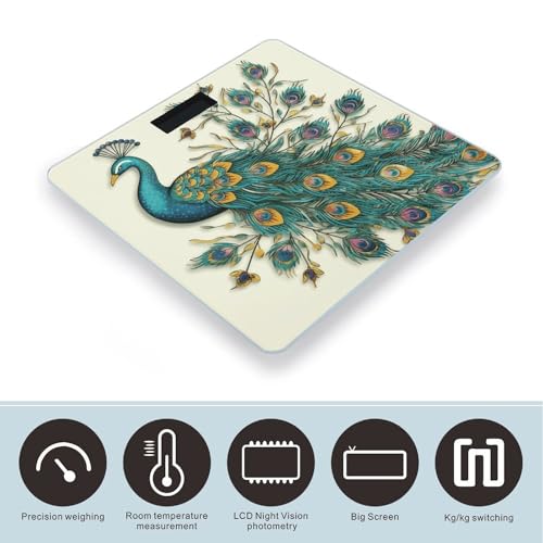 Báscula digital de baño con diseño de pavo real miniatura 3