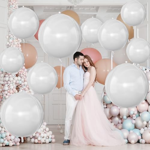 Image of 12PCS Matte White Round Foil Balloons 22 inch 15 inch 10 inch Large Mylar Balloons | White 4D Ball Balloons for Birthday Party, Graduation, Wedding, Christmas, New Year, Disco Prom, Baby Shower Party Decoration