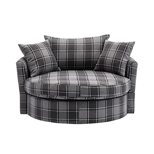 GoDoco 52" W Swivel Accent Barrel Chair Wide Chair Body with 3 Pillows for Living Room or Bedroom Hotel Lounge Club Round Chair Modern Sofa(Gray Plaid)
