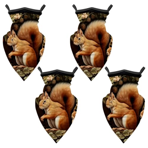 4 Pack Squirrel Neck Gaiter Face Scarf Cover Sun Protection Balaclava Cloth Bandanas with Ear Loops