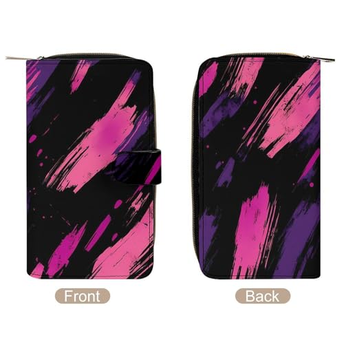 Pink-purple Graffiti Stylish Leather Wallet Womens Mens Slim Purse Secure Card Holder Durable Bifold Clutch Handbag3