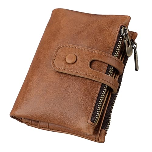 small Leather wallet women Bifold Compact Card Holder Zipper Pocket Wallet RFID Blocking Card Case Purse with ID Window(brown2)