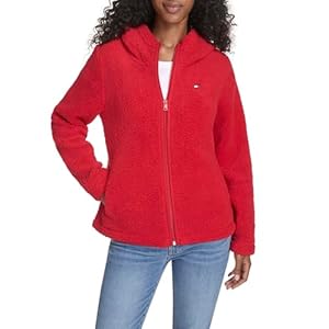 Tommy Hilfiger Damen Zipper Hoodie Sherpa Fuzzy Jacket Sweatshirt, Scharlachrot, XL