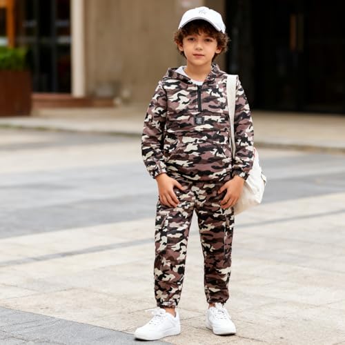 Image of Azmxynol Boys Clothes Kids Little Boy Color Block Half Zip Hoodie & Jogger Pants 2 Piece Outfit Set,4-12 Years