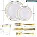 600 Piece Disposable Plastic Gold Dinnerware Set - 200 White and Gold Plates - 300 Silverware - 100 Cups for Party or Wedding up to 100 Guests