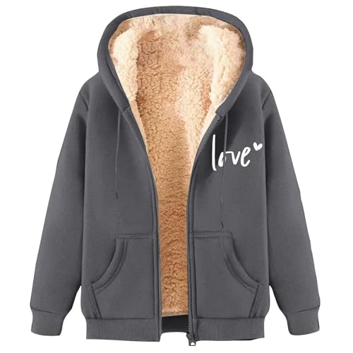Generisch Chaqueta de forro polar con frente abierta para abrigos cálidos de invierno con bolsillos, gris, L