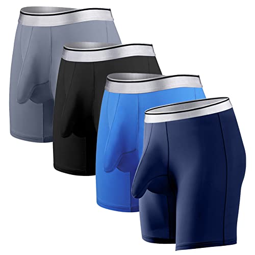 Men’s Sexy Long Leg Silky Smooth Quick Dry Pouch Boxer Briefs Underwear
