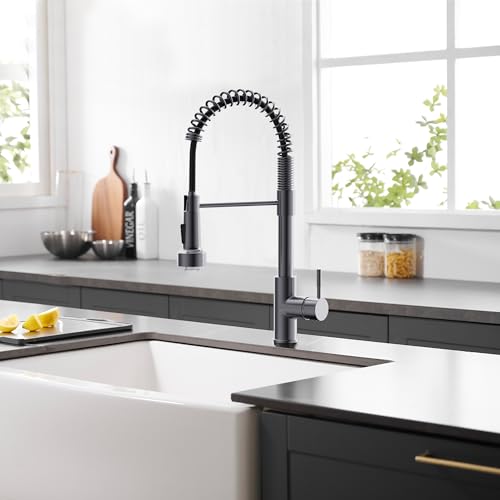 Image of GIMILI Black Stainless Kitchen Faucet with Pull Down Sprayer Single Hole Stainless Steel LED Faucet, Suitable for Farmhouses, RV, Laundry Room, Outdoor, and Campers. Llave para fregadero de cocina
