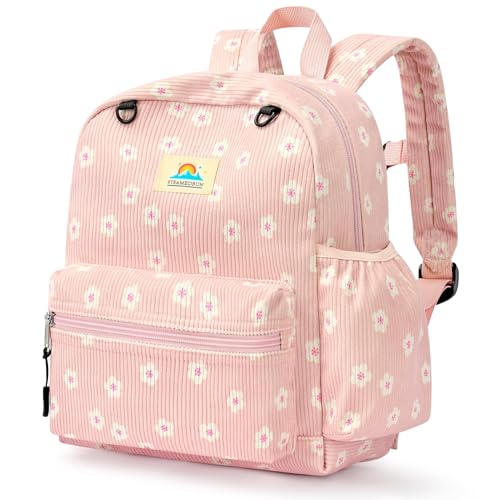 Image of STEAMEDBUN Corduroy Toddler Backpack for Girls 2-4: Kids backpack for Boys Girls - 12 inch Preschool Kindergarten Backpacks - Sakura
