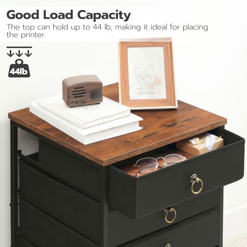 Image of HOOBRO 5-Drawer Chest Dresser, File Cabinet, Office Cabinet with Drawers, Rolling Printer Stand, Filing Cabinet for Living Room, Home Office, Nonwovens Drawer, Easy Assembly, Black BFK50WJ01
