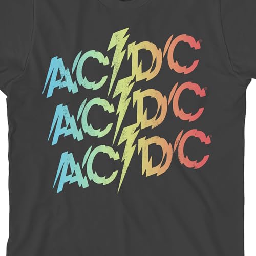 ACDC Rainbow Gradient Logo Youth Girl's Charcoal Crew Neck Short Sleeve T-Shirt2
