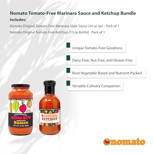 Nomato Bundle Pack Nomato- The Original Tomato Free Marinara Pasta Sauce (24 oz jar) + Nomato - The original all-natural tomato-free ketchup (12 oz bottle)
