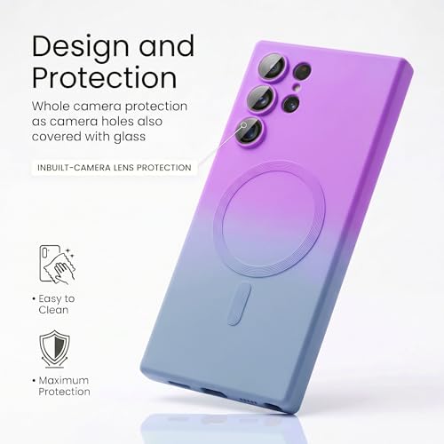 Image of amazon basics Gradient Mag-Safe Case for Samsung Galaxy S22 Ultra | Soft Silicone Shockproof Cover with Camera Protection | Slim Lightweight Design | Smooth Touch & Durable - Purple & Gray