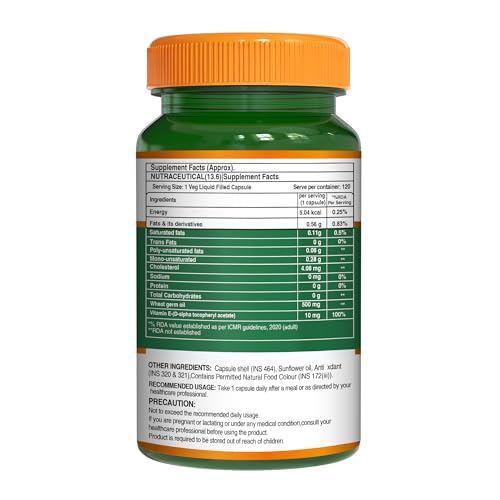 Image of Pure Nutrition Vitamin E Capsule 510mg with Wheatgerm Oil - 240 Liquid Fill Capsules | Vit E Capsule for Face, Immunity & Heart Health | Natural Antioxidant Vitamin E Supplement