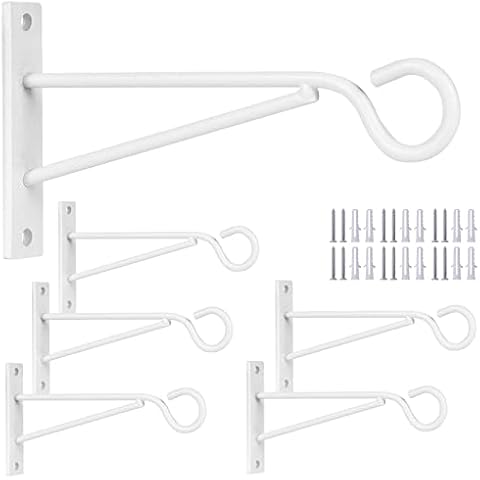 Eyrosa 6" Hanging Plant Hooks, 6 Pack White Hanging Basket Bracket Wall Hooks, Plant Hangers Outdoor for Fence, Lantern,Wind Chime Cover