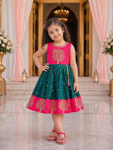 Image of Wish Karo Baby Girls Knee Length Satin Embroidered Party Dress-(fe2913nw)