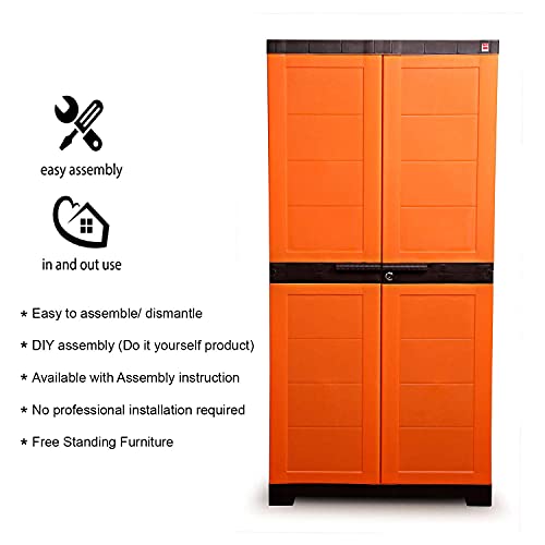 Image of Cello Novelty Big Plastic 2 Door Cupboard with 3 Shelves (Orange and Brown) & Novelty Plastic 2 Door Big Cupboard with 3 Shelves (Red and Yellow)