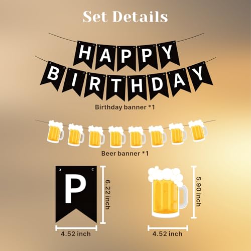 Image of Beer Birthday Banner for Beer Party and Birthday Wedding Party Supplies (Black+Yellow)