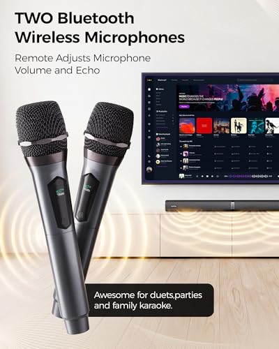 Image of Soundbar with Subwoofer for TV, Home Theater Bluetooth 5.3 Speaker System with 2 Wireless Karaoke Mics, Surround Sound Audio with HDMI ARC, Optical, AUX, USB for Movie, Music, Family Party(Peak 260W)