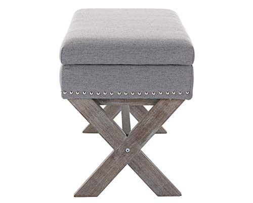 chairus Fabric Upholstered Storage Entryway Bench, Gray 36 inch Bedroom Bench Seat with X-Shaped Wood Legs for Living Room, Foyer or Hallway