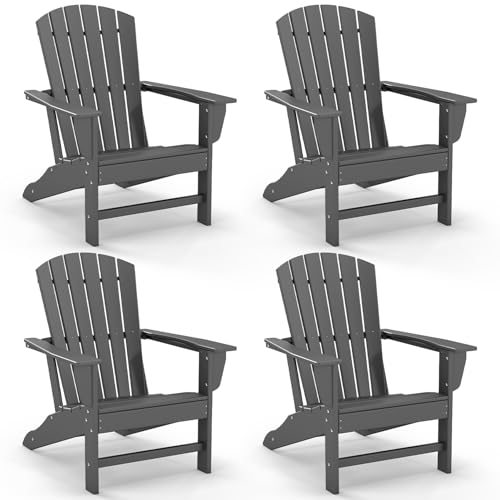 GREENVINES Adirondack Chairs Set of 4 | HDPE Plastic | Oversized Fire Pit Chair | All Weather | Grey | Poly Lumber | for Outdoor Deck Backyard Patio G