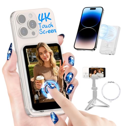 Image of Moman Touchscreen Vlog Selfie Monitor Screen for iPhone, 4K 60fps & Encrypted Private P2P Wireless, Magnetic Back Camera Monitor, 164ft Range for TikTok, YouTube, Vlog Photo & Video Kits, Pearl White