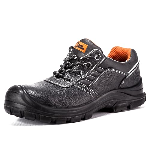 Black Hammer herrars läder säkerhetstrainers sko utan metall S3 SRC betyg ultra lättvikt komposit tåhätta kevlar mittensula utan metall arbetsstövlar ankel Hiker 2252 (42 EU)
