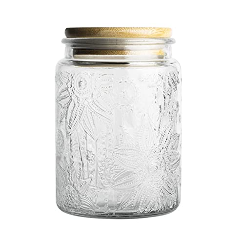 RareCi ガラスの保存瓶 食品の保存容器竹の木の蓋をした気密な食品の瓶 お茶 コーヒー豆 砂糖 キャンディー クッキー スパイスのためのキッチンキャニスター