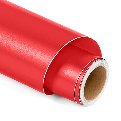 Matte Metallic Permanent Vinyl for Cricut, 12 x 5FT Red Self Adhesive Vinyl Roll for Cricut and Silhouette Cameo, Red Vinyl for Party Decoration, Window Stickers, Home Decor