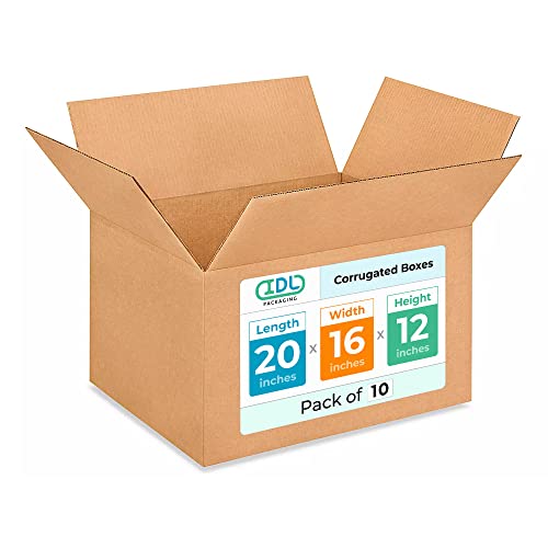 Large Shipping &amp; Moving Boxes 20x16x12 inches (10-Pack) - Extra Strength 200 lb vs Regular - Corrugated Durable Packing Boxes for USPS - Shipping Box Large - Cardboard Box by IDL Packaging