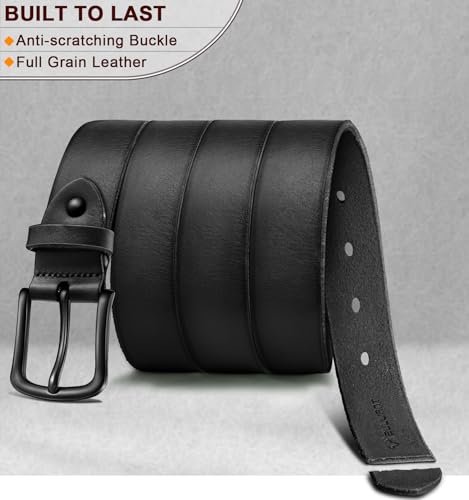Image of BULLIANT Men belt 2Pack, Grain Leather Belt For Gift Men Casual Dress Jeans 1 3 /8 Gift Boxed(Black /Orange Brown,34 inch-36 inch Waist Adjustable)