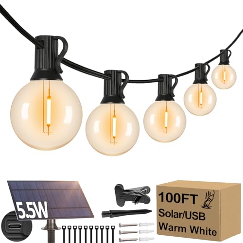 G40 Solar String Lights - 52 LED Globe, 100ft