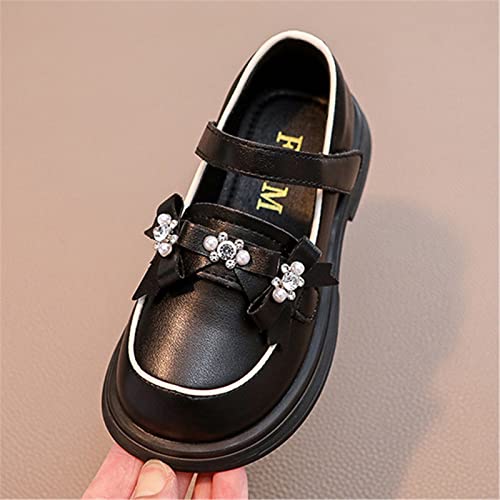 Kids Girls Mary Jane Shoes Little Kid Comfortable School Shoes Rhinestone Pearl Bowknot Dress Shoes (Black, 2.5 Big Kids)3