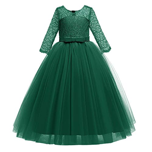 Image of Girls Flower Vintage Floral Lace 3 /4 Sleeves Floor Length Dress Wedding Party Evening Formal Pegeant Dance Gown