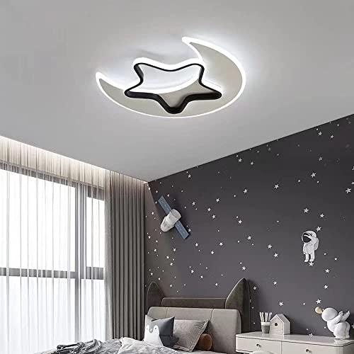 Plafonnier LED enfant lune et étoile noire 50cm pour chambre