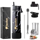 lexlion Tea Infuser Bottle - Fruit Infuser Water Bottles 22 Oz, Triple Walled Insulated Stainless Steel Bottle, Thermal Leaf Infuser, Silicone Sleeve, 3 Lids Leakproof, Metal Mug Gallon