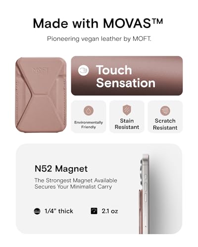 MOFT Magnetic Wallet Stand Compatible with iPhone 15/14/13/12 Series, Angle Adjustment & Magsafe Compatible MOVAS Phone Stand,Classic Nude