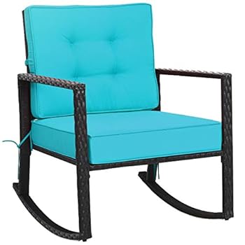 Alternative view of Tangkula Wicker Rocking Chair, Outdoor Glider Rattan Rocker Chair with Heavy-Duty Steel Frame, Patio Wicker Furniture Seat with 5” Thick Cushion for Garden, Porch, Backyard, Poolside (1, Turquoise)